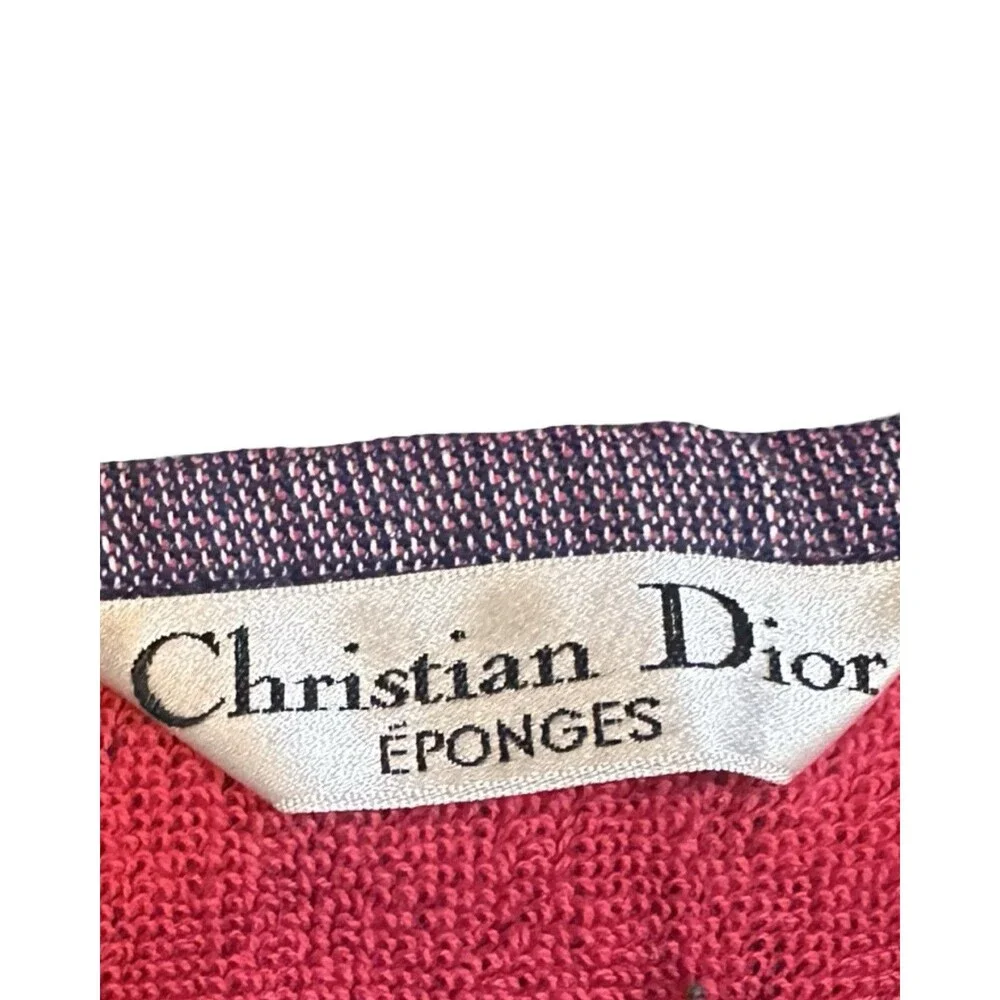 Authentic Vintage Christian Dior Geometric Striped Scarf / Towel Red Navy Blue